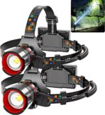 Rechargeable Headlamp 90000 Lumens, Super Bright LED Head Lamp with Motion Sensor, 12 Modes, IPX7 Waterproof Headlight, 125° Adjustable, HeadLamps for Adults, Camping, Outdoors & Hard Hat Light (2)