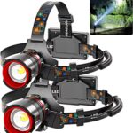 Rechargeable Headlamp 90000 Lumens, Super Bright LED Head Lamp with Motion Sensor, 12 Modes, IPX7 Waterproof Headlight, 125° Adjustable, HeadLamps for Adults, Camping, Outdoors & Hard Hat Light (2)