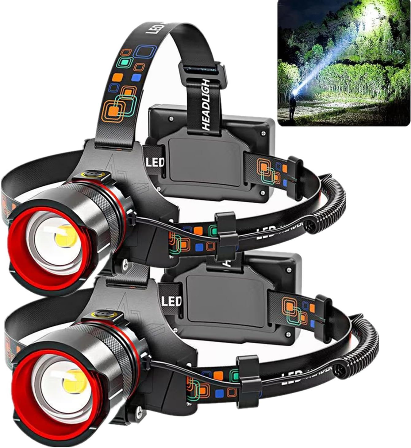 71RzRM3PmZL._AC_SL1495_.jpg Rechargeable Headlamp 90000 Lumens, Super Bright LED Head Lamp with Motion Sensor, 12 Modes, IPX7 Waterproof Headlight, 125° Adjustable, HeadLamps for Adults, Camping, Outdoors & Hard Hat Light (2) - Image 1