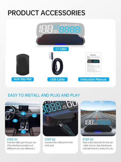 Head Up Display for Cars HOBS, Moman OBD2 Gauge Car HUD Digital GPS Speedometer with Projection Reflector Hudway Drive KM/H MPH Multiple Alarms for Most Cars with OBDII/EUOB After 2008 - Image 8