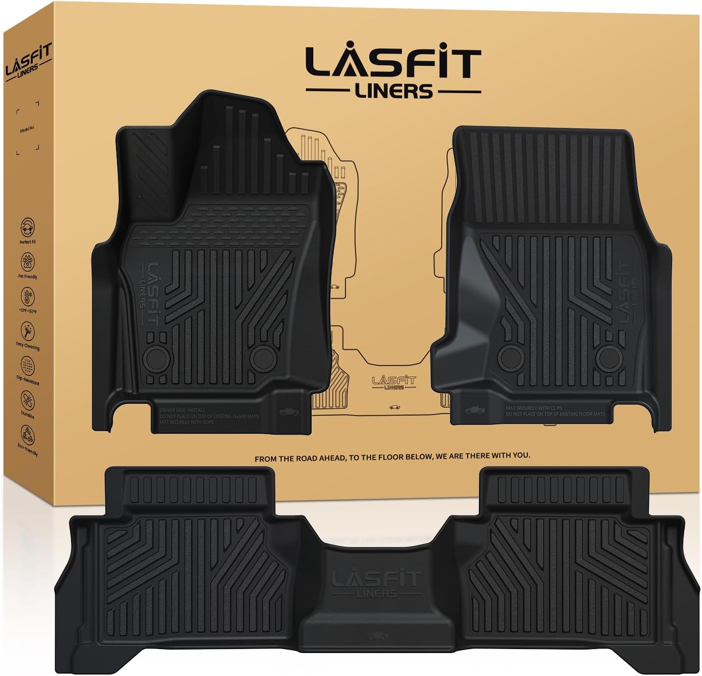 71S12cVQmtL._AC_SL1500_.jpg LASFIT Floor Mats for Toyota Tacoma 2024 2025 2026 Double Cab Auto Tran (Not fit Hybrid) All Weather Floor Liner for Tacoma TRD/SR/SR5/limited TPE Custom Fit Car Mats Front&Rear 2 Row Mats - Image 1