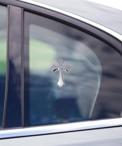 Car Stickers,3.25" x 2.2" 3D Cross Automotive Decal,Car Accessories Jesus Christian Metal Cross Cars Emblem,Self Adhesive Automotive Exterior Accessories,Applicable to All Vehicles (Sliver) - Image 5