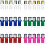 Alopee 30 Pack Multi Color (6 Colors Mixing) 194 LED Bulb T10 Wedge LED Bulb 5SMD-5050 168 2825 W5W 158 501 DC 12V Replacement for Car Interior Dome Map Door Trunk Courtesy Light