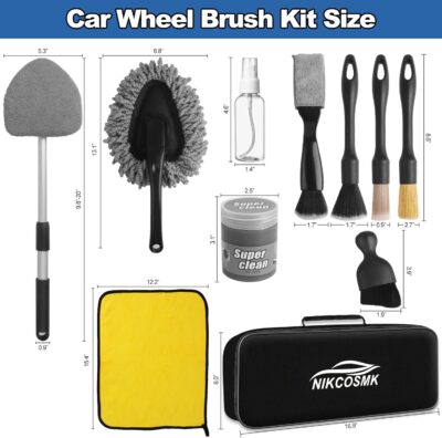 NIKCOSMK Windshield Cleaner Tool, 14Pcs Car Cleaning Kit - Car Interior Detailing Kit with Extendable Handle, Cleaning Gel & Microfiber Pads, All-in-One Inside Car Cleaning Supplies for Women Men - Image 2