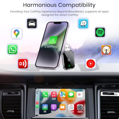 Wireless CarPlay Adapter for iPhone, Convert Wired to Wireless Apple CarPlay Adapter, Mini Size with Extension Cable USB & USB-C/Type-C, Stable Control & No Delay, Black - Image 7