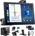 IK9 9" Wireless CarPlay & Android Auto Screen, Portable Car Stereo with 4K Dash Cam & 1080p Rear Camera, CarPlay with Backup Camera, Touch Screen GPS Display, Mirror Link, Apple Car Play Screen