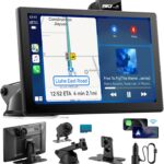 IK9 9" Wireless CarPlay & Android Auto Screen, Portable Car Stereo with 4K Dash Cam & 1080p Rear Camera, CarPlay with Backup Camera, Touch Screen GPS Display, Mirror Link, Apple Car Play Screen