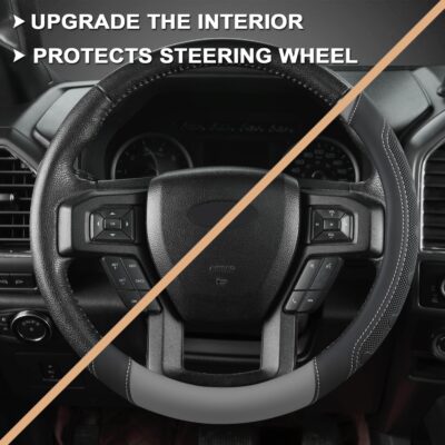 GIANT PANDA Car Steering Wheel Cover for Ford - F150 F250 F350 Expedition, (15.5-16 inches - Black+Gray) - Image 5