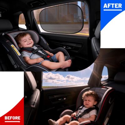 4 PCS Universal Car Window Shades for Baby, 20"x12" Static Cling Mesh Car Shades for Side Windows, Easy Fold UV & Sun Protection Window Covers for Family Travel - Image 4