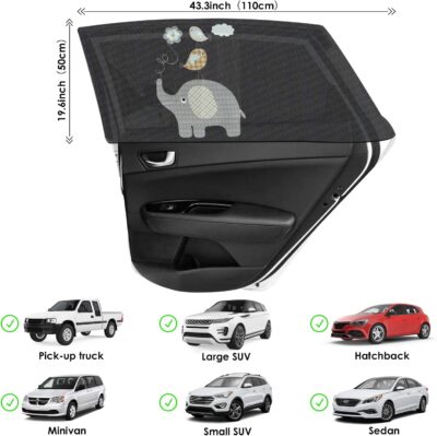 Car Window Shade for Baby, UV Protection Breathable Mesh Baby Window Covers, Universal Fit Stretchable Sun Shades, Keep Car Interior Cool and Comfortable for Toddler Kids Children (2 Pack) - Image 3