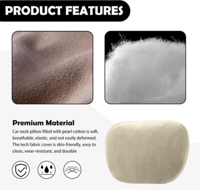 Junecarp Car Headrest Pillow,Breathable & Ergonomic Car Neck Pillow for Head & Neck Supporting,Headrest Pillows for Cars Interior Accessories for Comfortable Driving Experience (Beige) - Image 3