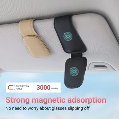 KanSmart Sunglass Holder for Car Sun Visor, Magnetic Sunglasses Clip, Leather Glasses Eyeglass Holder and Ticket Card Clip, Auto Interior Accessories Universal for Car SUV Truck Pickup -Black - Image 5