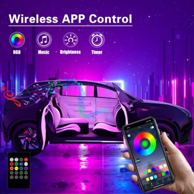 Interior Car Lights with Wireless APP & Remote Control, 9 in 1 RGB Car Ambient Lighting Kit with 4 Under Dash Lights & 5 Fiber Optic LED Strips, Sync to Music Inside Car Accessories - Image 4