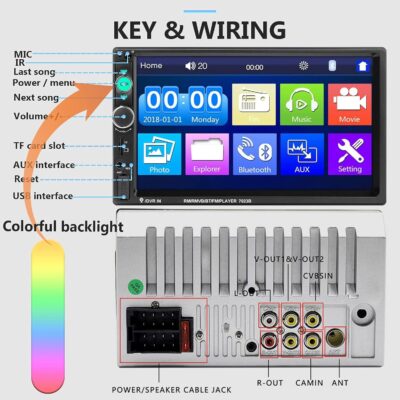 Podofo Car Stereo Double Din Car Radio 7 Inch MP5 Player with HD Touch Screen Digital Display Bluetooth Multimedia Support PhoneLink USB SD Aux-in 2 Din Autoradio with Backup Camera - Image 6