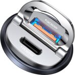 MRGLAS 125W USB C Car Charger, [Mini & Metal] USB C Car Charger Adapter Fast Charging PD65W & QC60W Dual Port Type C Cigarette Lighter USB Charger for iPhone 16 15 Pro Max S25 MacBook-Silver Gray