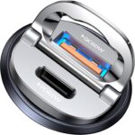 MRGLAS 125W USB C Car Charger, [Mini & Metal] USB C Car Charger Adapter Fast Charging PD65W & QC60W Dual Port Type C Cigarette Lighter USB Charger for iPhone 16 15 Pro Max S25 MacBook-Silver Gray