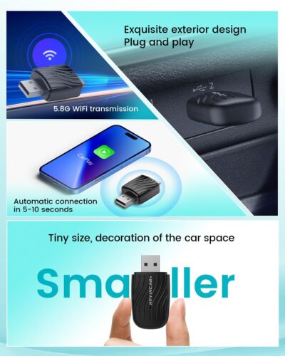 H-Air2.0 Wireless CarPlay & Android Auto Adapter, 2026 Upgrade, Plug & Play USB Dongle, Convert Wired CarPlay Auto to Wireless, For Apple iPhone & Android Phones, No Latency, Fast Connection - Image 3