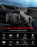 N5 PRO 4K 4 Channel Dash Cam, 360° All-Around View, 1080P Rear and Inside, 5G WiFi 6 - Up to 10MB/s, Built-in GPS, 8 IR Night Vision, G-Sensor, 24H Parking Mode, Free 128GB SD Card Included - Image 2
