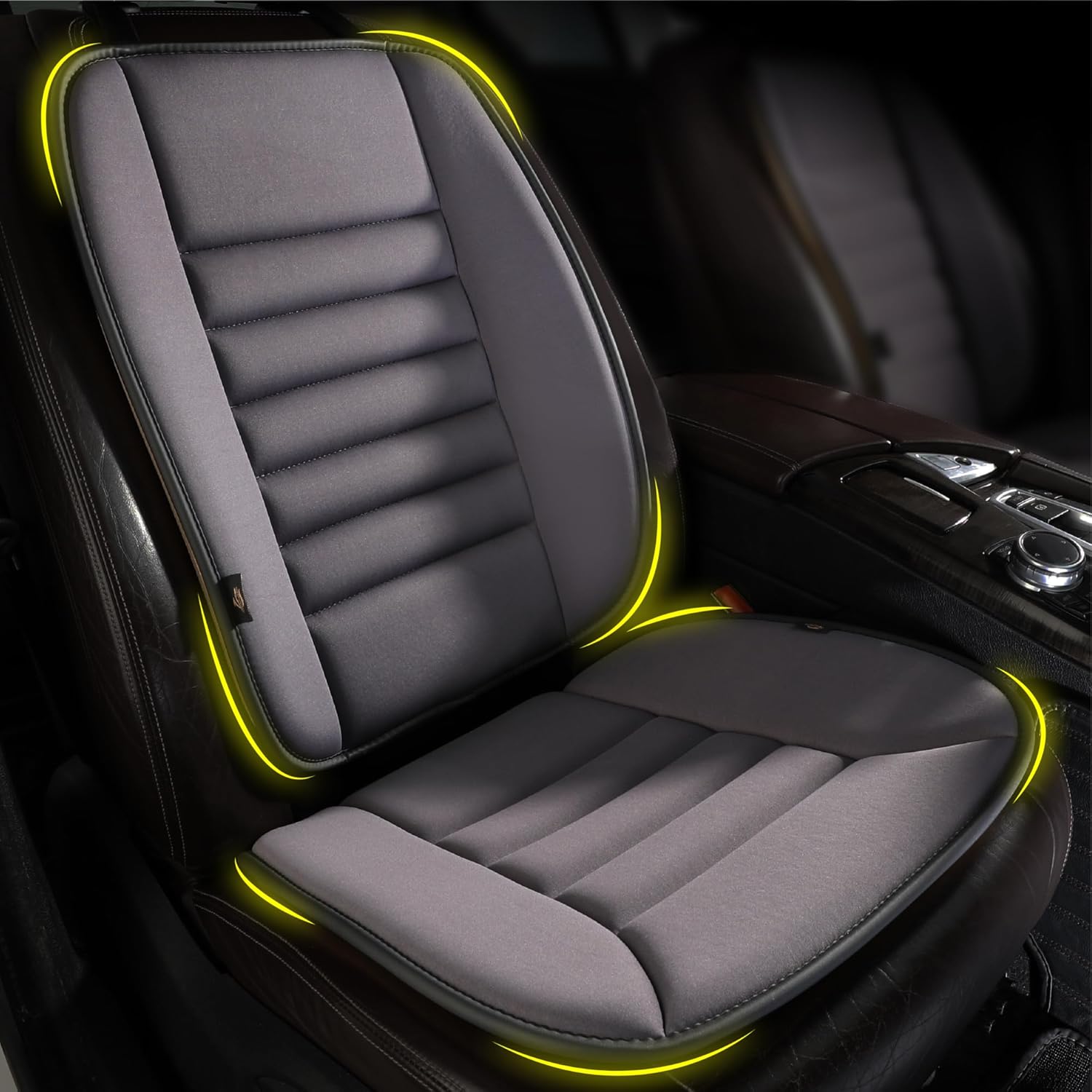 71SIsN9uPFL._AC_SL1500_.jpg kingphenix Car Seat Cushion with Back Support Pillow: Enhanced Comfort Memory Foam Design for Pain Relief, Ideal for Drivers and Office Use - Ergonomic Lumbar Comfort for Long Sitting - Dark Grey - Image 1