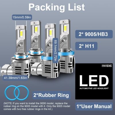 H11/H9/H8 and 9005/HB3Light Bulbs Combo, 800% Brighter (70000LM), 6500K Fog Lights Cool White, Plug-N-Play, Pack of 4 + with Free White Installation Gloves - Image 8