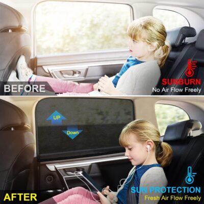 Car Window Shades for Baby, 2 Pack Car Sun Shade for Baby Kids Adults Pet, Large Size Mesh Covers Rear Side Sun Shades for SUV MPV Block UV Rays & Privacy Protection(42"x23") - Image 3