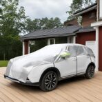 Half Car Cover All Weather Car Body Cover Sunshade Cover Snow Cover Waterproof Snowproof Universal 210D Oxford Fabric (Fit Hatchback Length 158'' to 173'') - Image 8