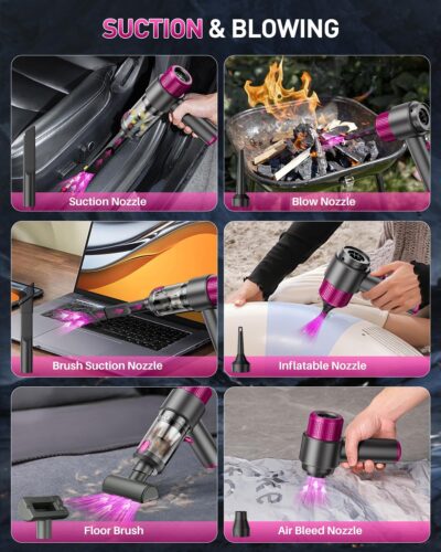 EYYA Handheld Cordless Car Vacuum Cleaner, 4-in-1 Portable Mini Car Vacuum Cleaner, 15000PA High Power & Air Duster with LED Light for Home Office - Image 4