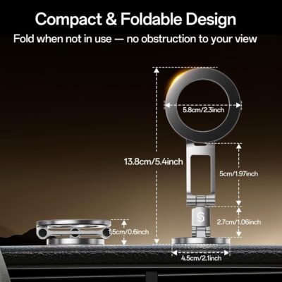 SYNCWIRE Fits MagSafe Car Mount, [All-Metal] Magnetic Phone Holder for Car, [Flexible Three-axis] 360° Rotation Magnetic Car Mount Strong Magnets Car Phone Holder for iPhone 17 16 15 14 Pro Max - Image 8