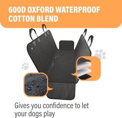 Active Pets Waterproof Hammock Standard Car Seat Cover, Fits Sedans Hatchbacks Crossovers Coupes Compact Vehicles, Secure Convertible Travel Bed Protects Backseat Cargo from Dogs, Black w/Black Trim - Image 4