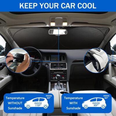 Car Windshield Sun Shade, Funny Eyes Sun Visor, Wear-Resistant Black Tape, Foldable 59‘’x27.5‘’/63''x31.5'' - Image 5