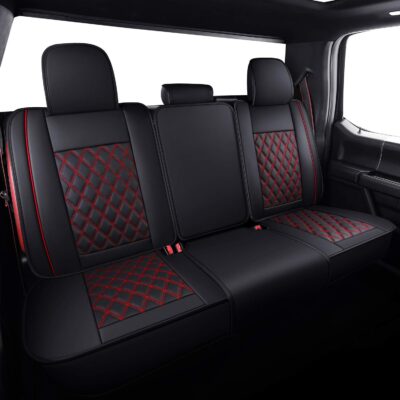 Aierxuan Full Set Car Seat Covers Custom Fit 2009-2026 Ford F150 Crew Cab, 2017-2026 F250 F350 F450 Super Duty Pick-up Truck, Automotive Vehicle Cushion Cover with Waterproof Leather (Black and Red) - Image 3