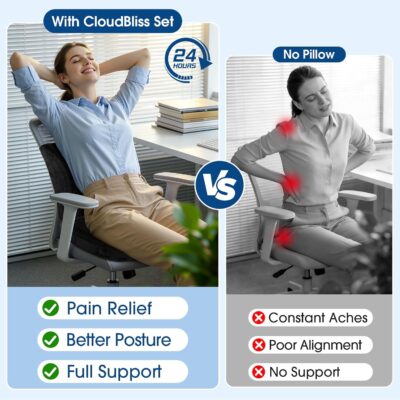 CloudBliss Lumbar Support Pillow & Seat Cushion Set for Office Chair, Desk Chair, Wheelchair & Car – Memory Foam Back Support, Ergonomic Chair Cushions, Sciatica Pain Relief, Home Essentials, Black - Image 4