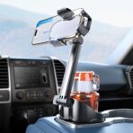 eSamcore Cup Holder Phone Holder, Unobstructed Cup Holder Phone Mount for Your Car Cupholder (2.5"-4") with Flexible C-Shaped Base, 360° Swiveling, 0.8" Deep Clamp Compatible with iPhone 4.7"–7"