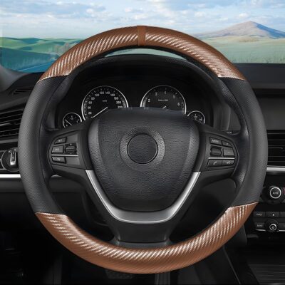 Moly Magnolia Carbon Fiber Steering Wheel Cover, Universal 15 inch Breathable Anti Slip, Fit Most Cars, Trucks, SUV (Carbon Fiber Coffee) - Image 4