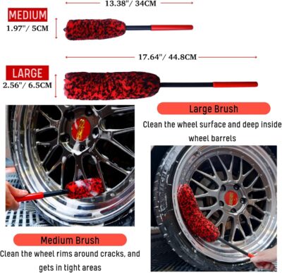 Professional 4 Pack Long Handle Wheel Brush Kit for Cleaning Wheel and Tire- 2X Soft Wheel Cleaning Brush, Detailing Brush and Stiff Tire Brush, Bendable& Durable Wheel Rim Cleaner Brush Set - Image 5
