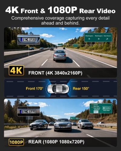 JOMISE 4K Dash Cam Front and Rear with 5Ghz WiFi GPS, Dual Dashcam with 64GB Card, 3" Screen, Night Vision, 24H Parking Mode – Reliable Dash Camera for Family Cars, Rideshare Drivers, and Trucks - Image 2