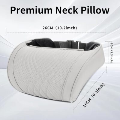Car Headrest Memory Foam Neck Pillow for Driving with Leather Cover Soft Comfortable Seat Head Pillow Cushion for Most Cars SUV Sedan Home Office Off-White (Beige) (1PC) - Image 6