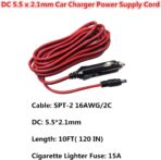 DC Car Charger Cable - 12-24V Auto Power Supply Cord Cigarette Lighter Male Plug to DC 5.5mm x 2.1mm Connector Extension for Portable DVD Player, Car, Camera (10FT) - Image 2