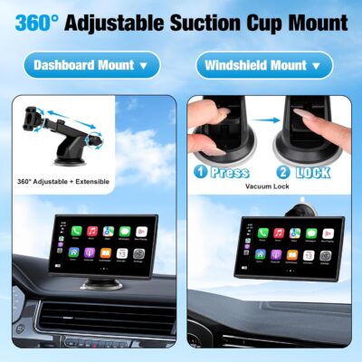 7 inch Carplay Screen for Car - Supports Wireless Apple Carplay & Android Auto, Portable Touchscreen with Bluetooth, Navigation, Voice Control, Mirror Link,Universal for All Cars (Black) - Image 7