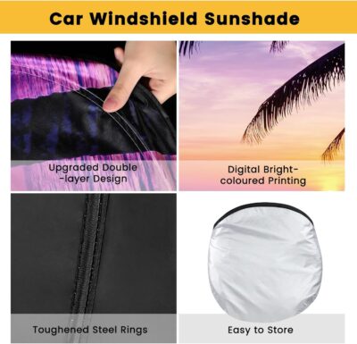 Windshield Sun Shade, Car Sun Shade Windshield, Reflector Sunshade Offers Ultimate Protection for Car Interior, Reflective Polyester Blocks Heat for Cars,Trucks,SUVs (57 x 31.5 in) - Image 4