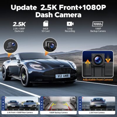 Volam 9" Wireless Carplay Screen for Car with 2.5K + 1080P Dash cam and Backup Camera Support Apple Carplay and Android Auto Car Play with Voice Assistant Bluetooth GPS Navigation AUX - Image 3