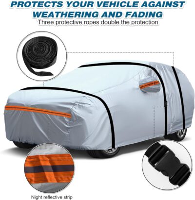 TUCAREST 6 Layers Full Car Cover for Sedan/Wagon/Coupe/Hatchback - Waterproof, Insulated, Anti-UV, Snow-Proof, Anti-Wind, All-Weather, Thickened Protection, up to 191 in - Image 9