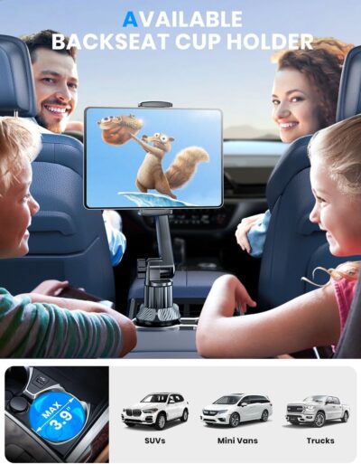 eSamcore Tablet Holder for Car, for iPad Stand Cup Holder Car Mount with 1.57" Depth Large Clamp 15" Height Adjustable Tab Mount Holder for 6"-12.9" Cell Phone iPhone Travel iPad Accessories - Image 7