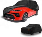 Car Cover Waterproof All Weather 210D-PU, UV Sun Rain Protection, for Kia Soul, with Left Side Zipper & Mirror Pockets, Black