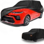 Car Cover Waterproof All Weather 210D-PU, UV Sun Rain Protection, for Kia Soul, with Left Side Zipper & Mirror Pockets, Black