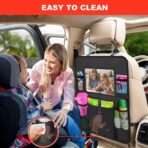 2 Pack Car Backseat Organizer with Touch Screen Tablet Holder,6 Storage Pockets Protectors Kick Mats,Car Back Seat Cover Protector Travel Accessories for Kids - Image 3