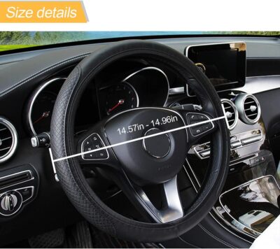 Leather Car Steering Wheel Cover for Men Women, Elastic, Breathable Anti-Slip, Universal 15 inch, (Black1) - Image 2