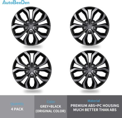 4-Pack Universal Hubcaps Replacement R14 14 inch, Steel Wheel Rim Cover for Most Cars Trucks Sedans SUV, 14" 14 in Wheel Covers Hub Caps (Gray+Black Color) - Image 3