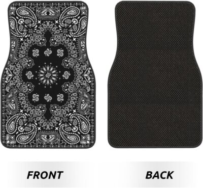 4PCS Paisley Car Floor Mats Anti-Slip Front and Rear Automotive Mats Car Accessories Universal Fit Sedan SUV Van Truck,Black with White - Image 6