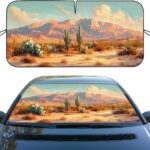Cactus Car Windshield Sunshade, Folding, UV Rays Sun Visor Protector, 59" L x 31.5" W, Universal Fit, Car, Van, Truck